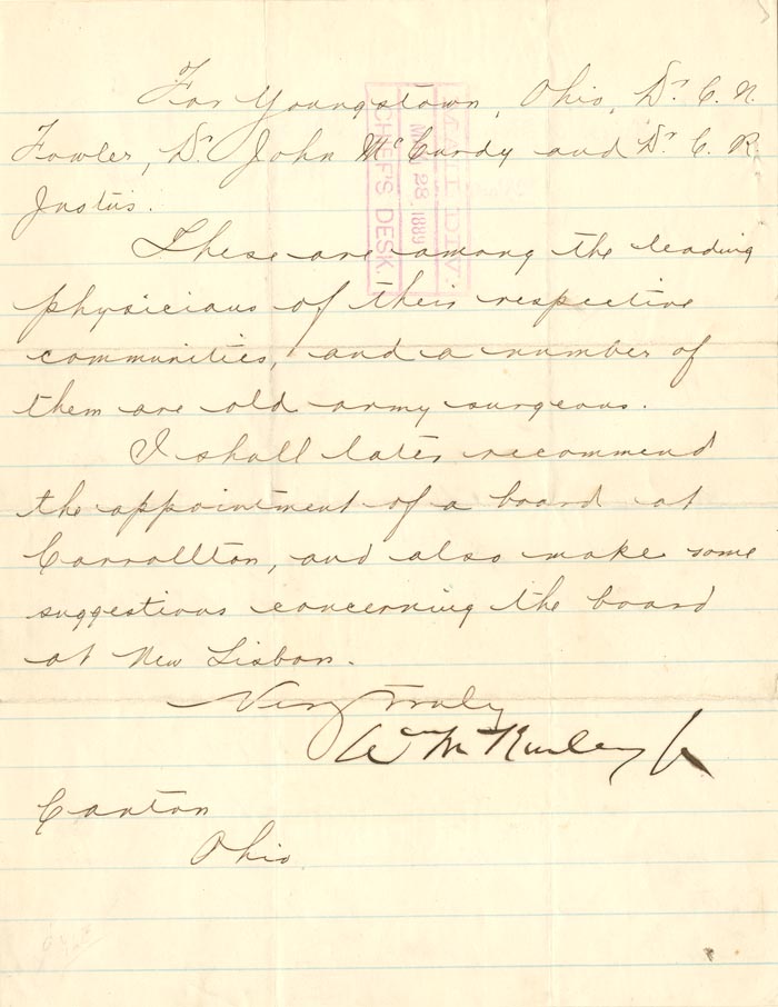 Wm. McKinley signed Letter